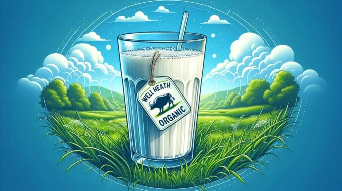 Glass of WellHealthOrganic Buffalo Milk in a field - Healthy, Protein-Rich, Sustainable